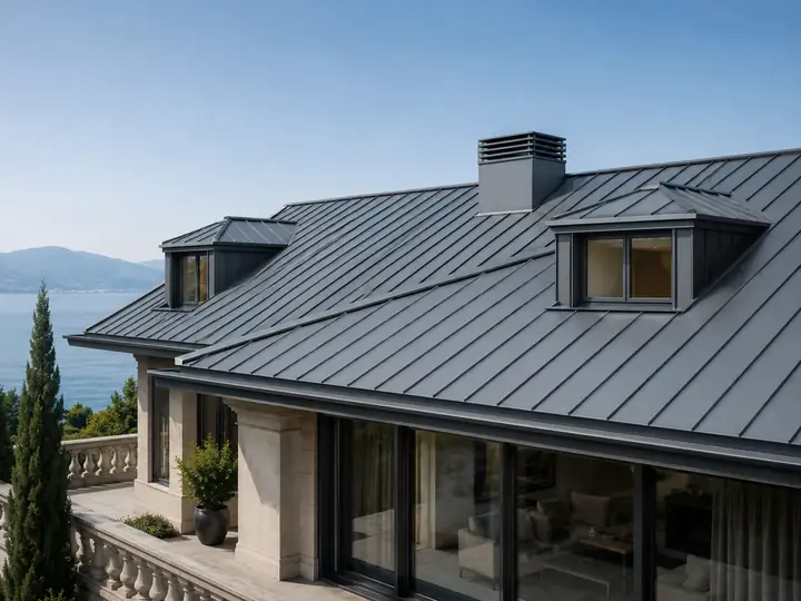 Ankara Titanyum Çinko Kenet Çatı Görseli Ankara titanyum çinko kenet çatı uygulaması, premium dikişli metal çatı görünümü